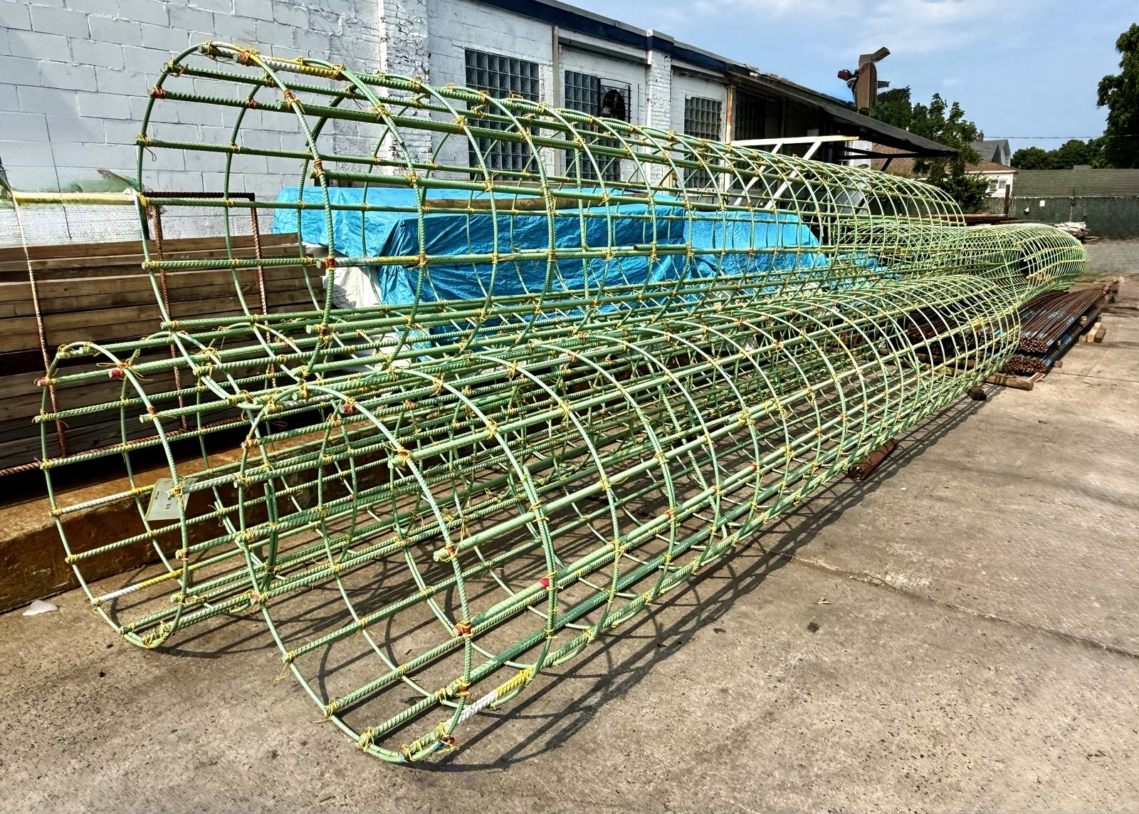 Epoxy-coated rebar cages for caissons and piles fabricated at RC Supply Corp in Freeport NY