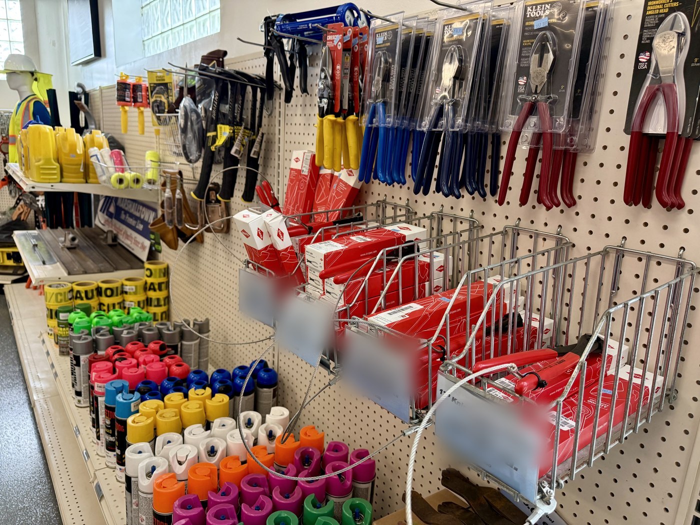 KNIPEX pliers and concreters nippers, Klein Tools, marking paint, caution tape, hard hats and hi-vis vests on display at RC Supply Corp in Freeport NY